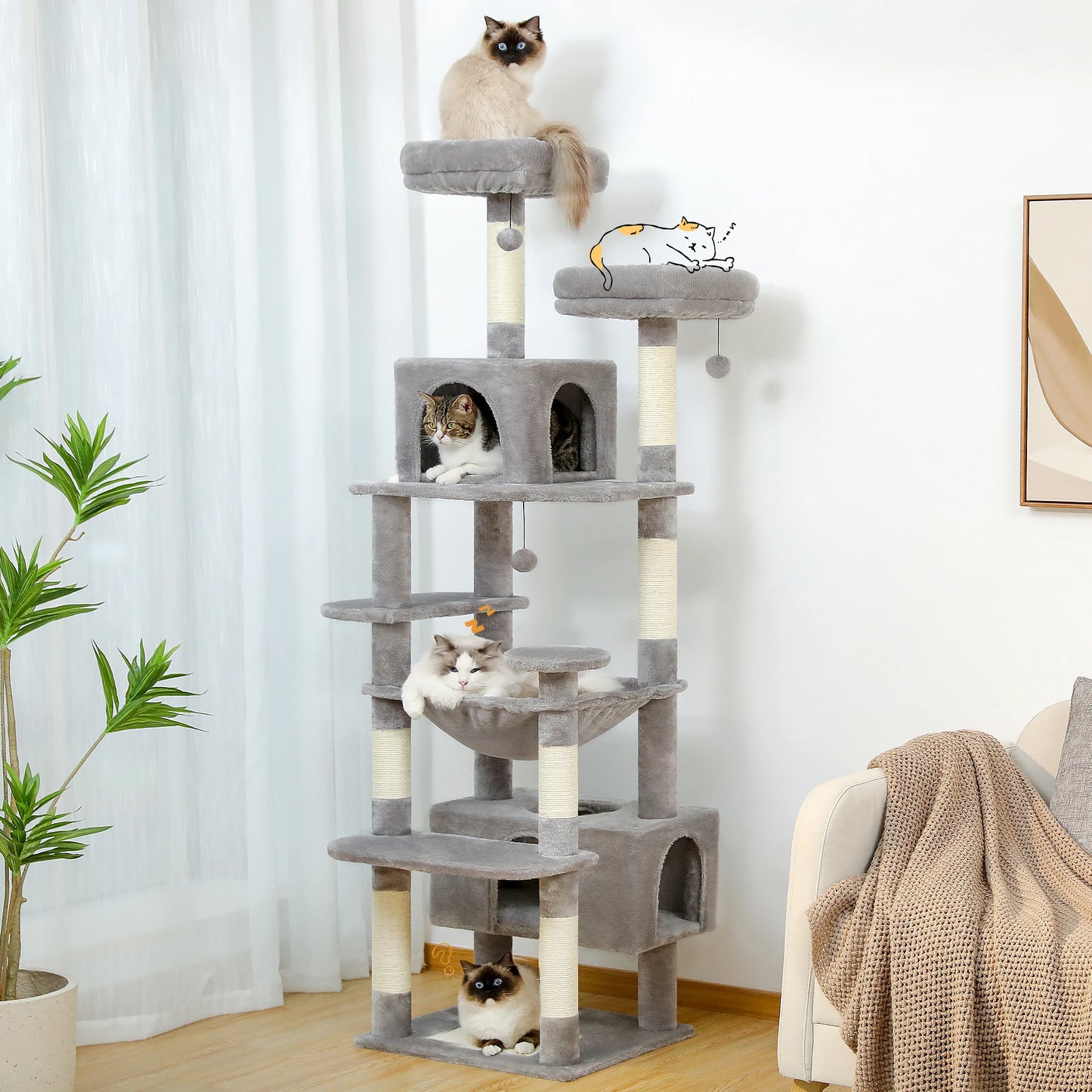 Large Cat Tower with Scratching Posts Spacious Condo  Stable for Kitten Multi-Level Tower