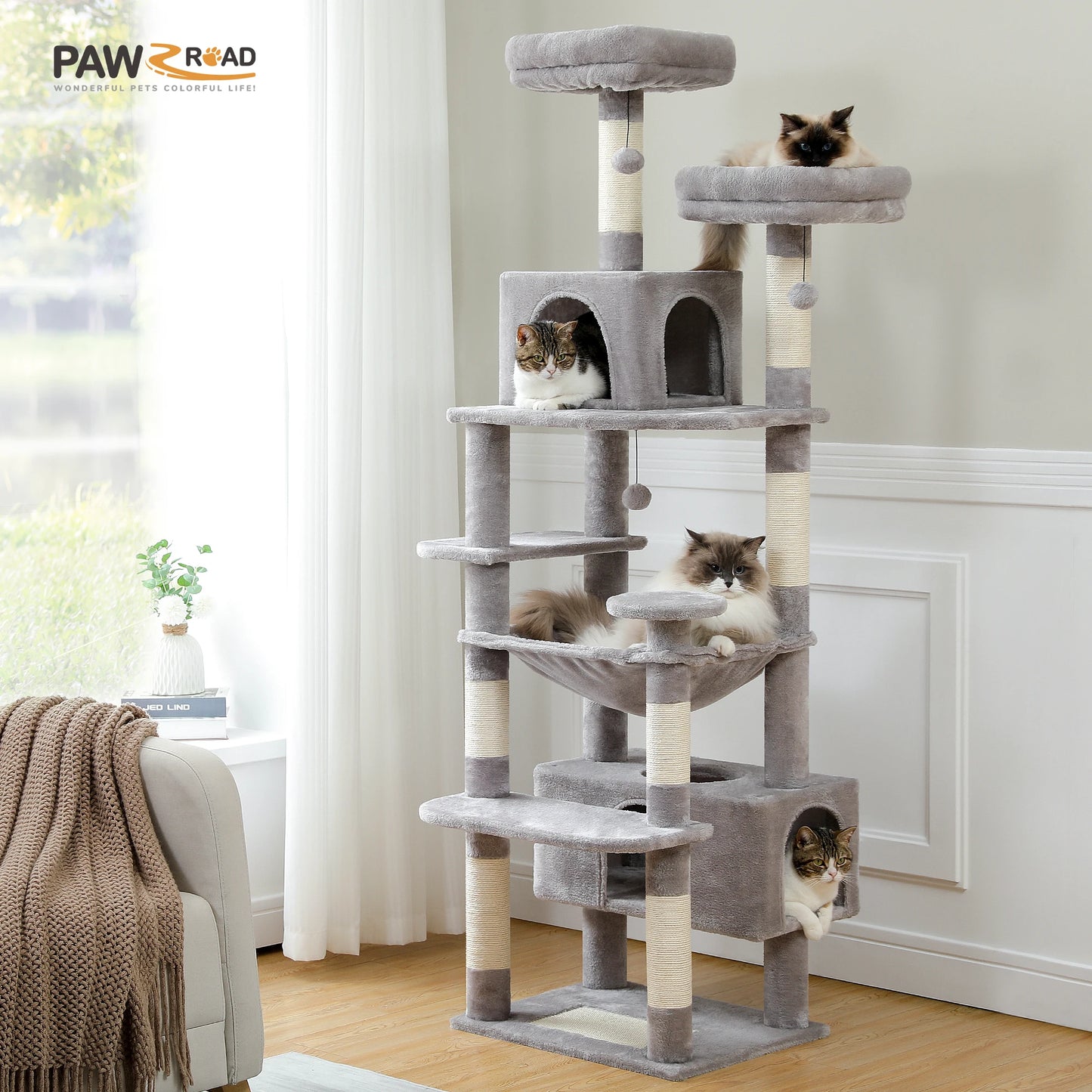 Large Cat Tower with Scratching Posts Spacious Condo  Stable for Kitten Multi-Level Tower