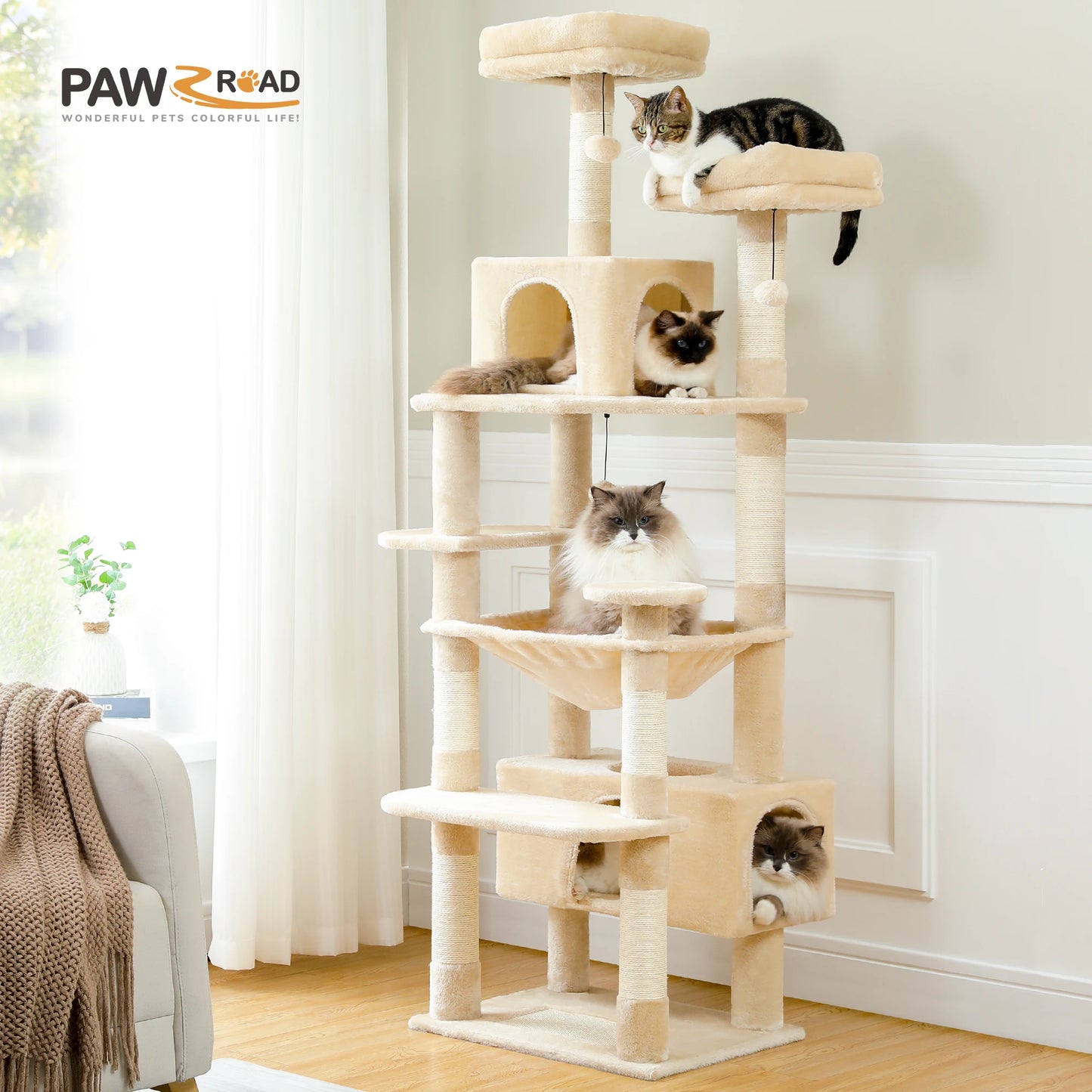 Large Cat Tower with Scratching Posts Spacious Condo  Stable for Kitten Multi-Level Tower