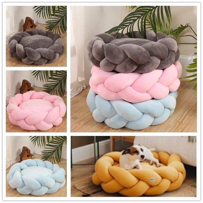 Non-slip Round Plush Dog Cat  Bed Anti-scratch Nest for Deep Sleep With Removable Mat