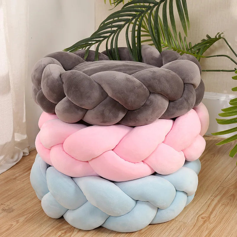 Non-slip Round Plush Dog Cat  Bed Anti-scratch Nest for Deep Sleep With Removable Mat