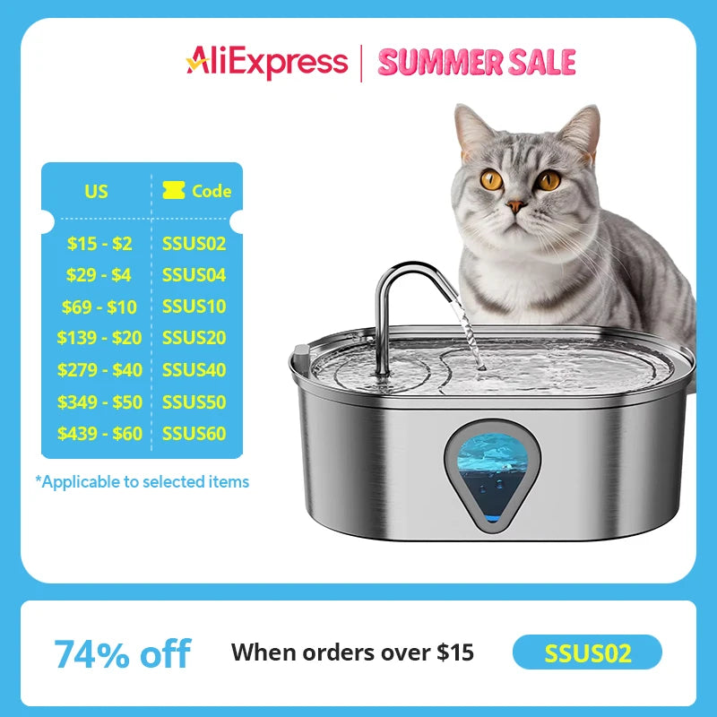 A Automatic stainless steel cat water fountain