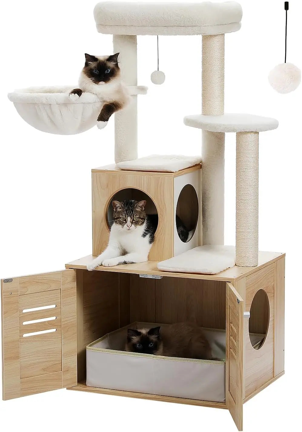 Cat Tree with Condo & Hammock & Enclosed Litter Box
