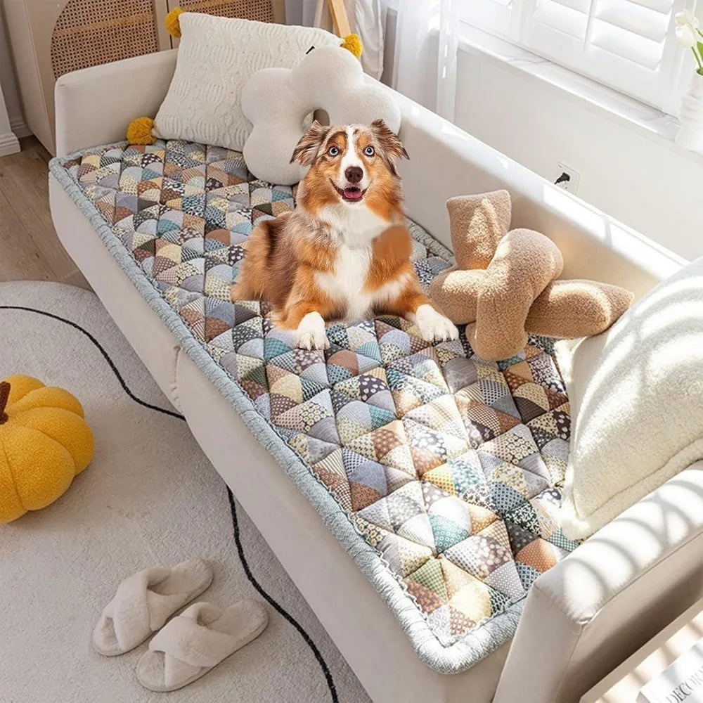 Washable Nonslip Cotton Quilted Large Pet Couch Protective Blanket Cover