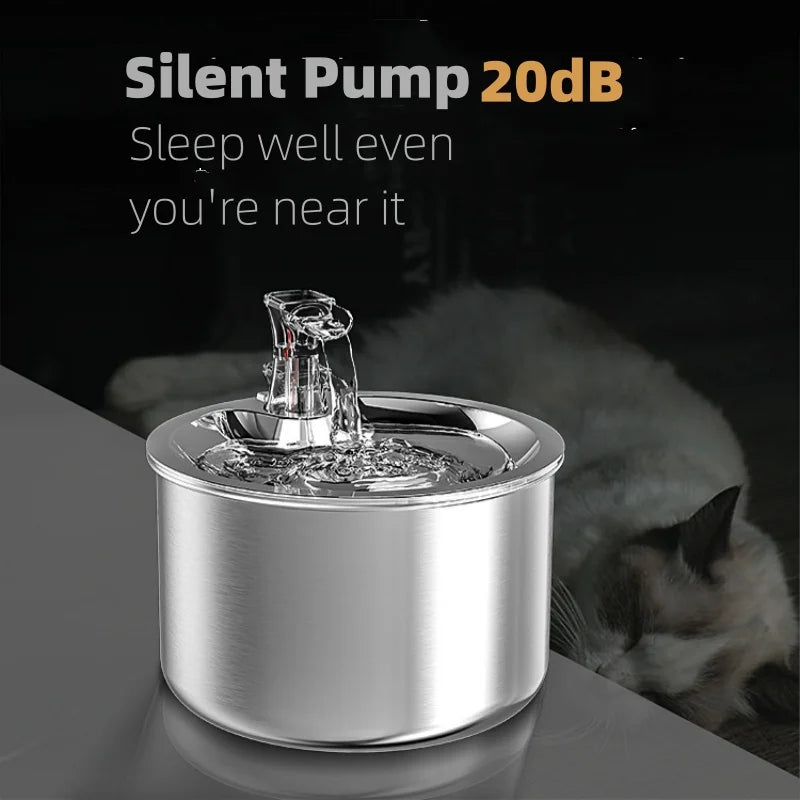2L fully stainless steel pet water dispenser Automatic cat water fountain