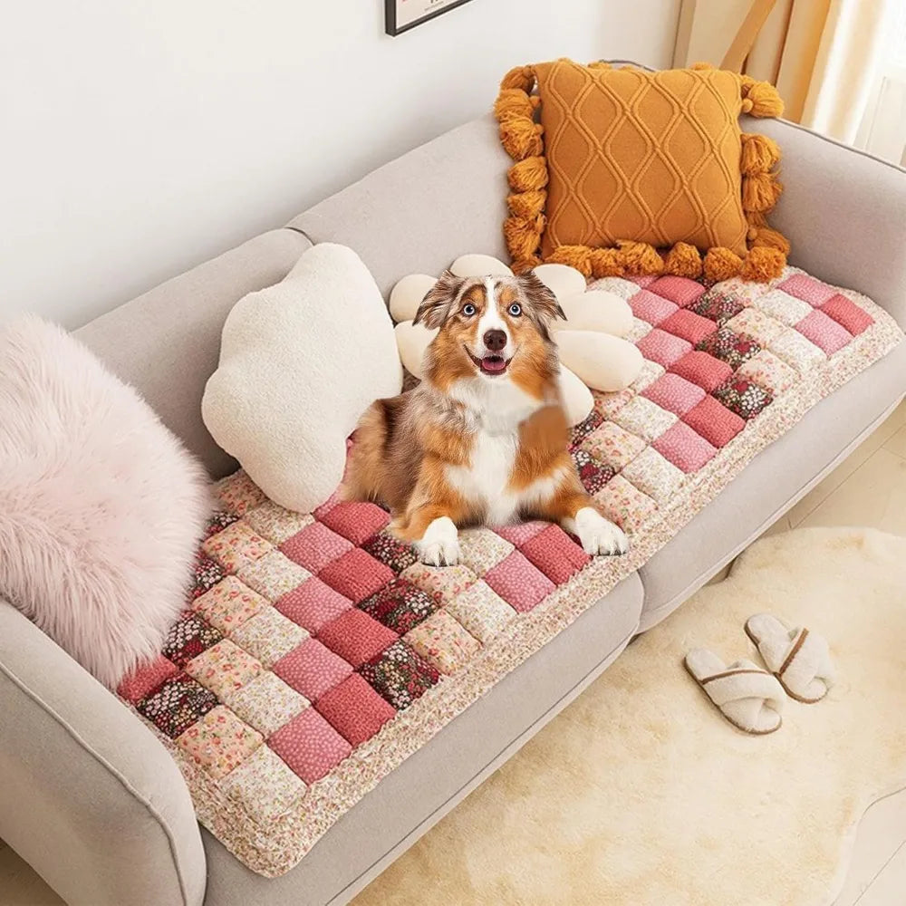 Washable Nonslip Cotton Quilted Large Pet Couch Protective Blanket Cover