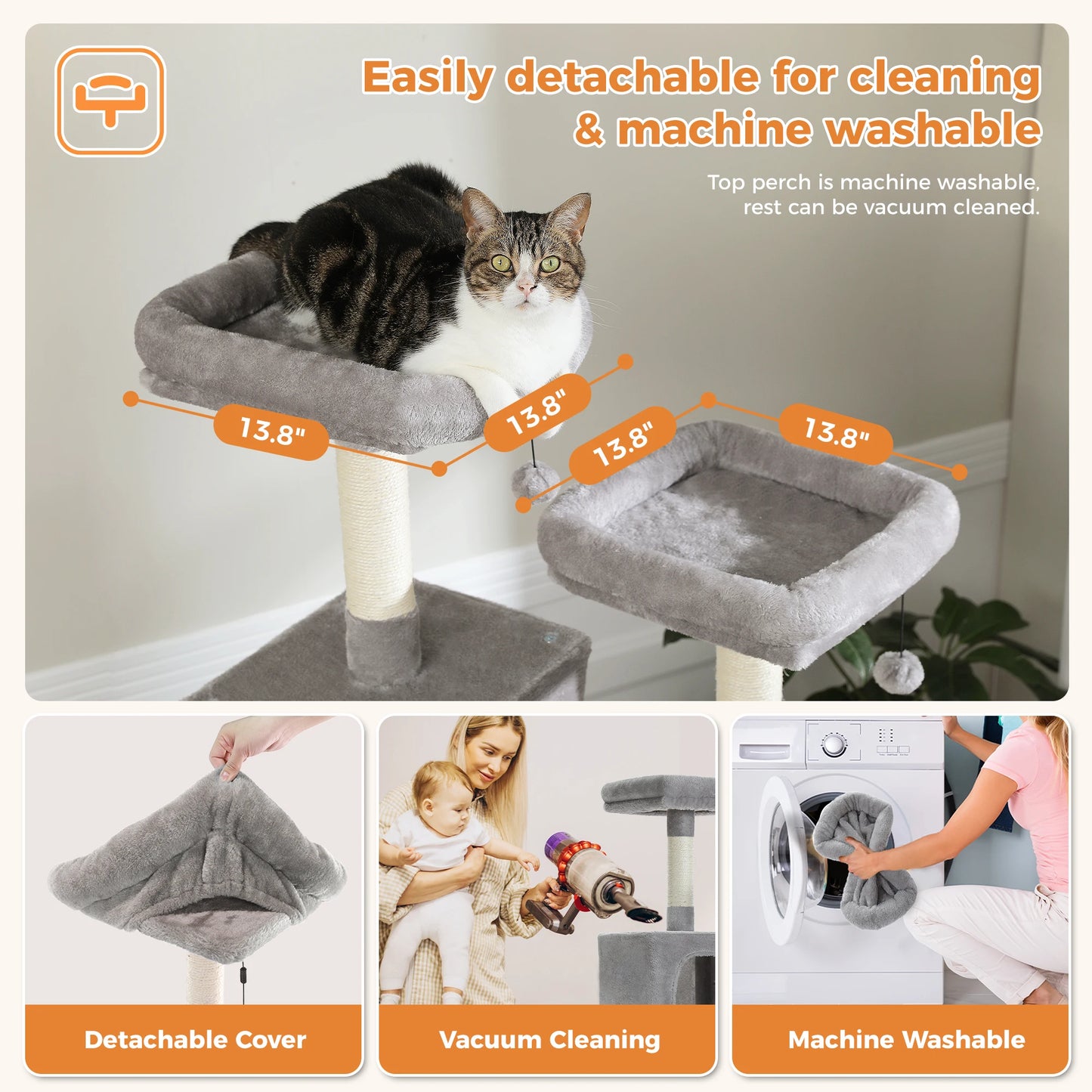 180cm Tall Cat Tree for Indoor Cats Multi-Level Scratching Post, Perches & Caves
