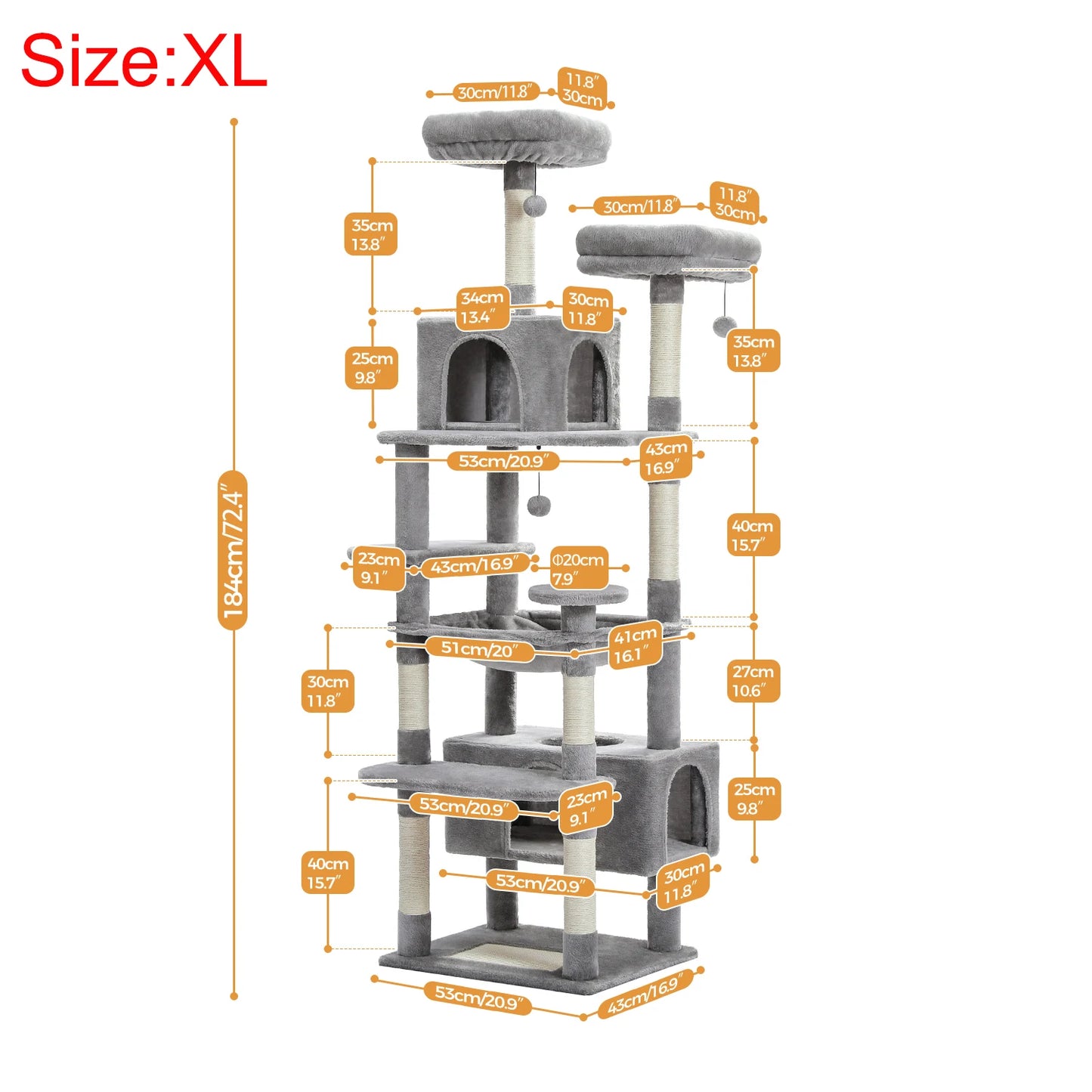 Large Cat Tower with Scratching Posts Spacious Condo  Stable for Kitten Multi-Level Tower