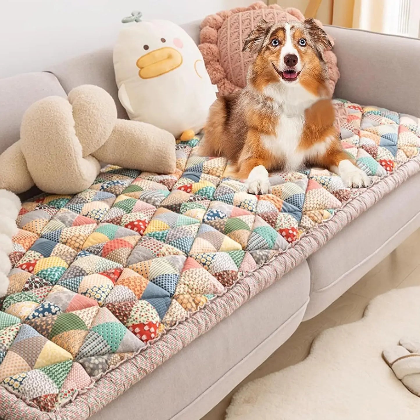 Washable Nonslip Cotton Quilted Large Pet Couch Protective Blanket Cover