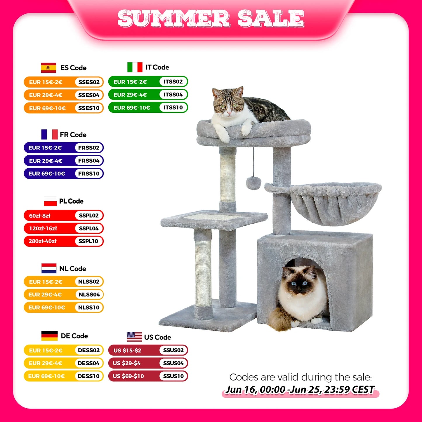 Cat Activity Tree with Cat Scratching Posts Big Hammock and Removable Top Perch Grey