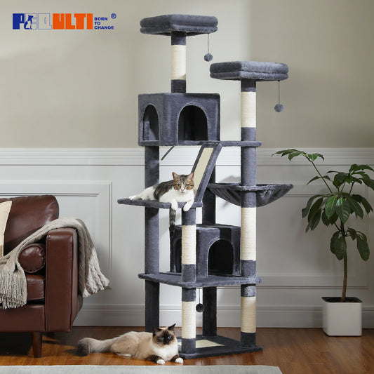 Multi-Level Cat Tree with Scratching Posts, Cozy Condo, Hammock, Cat Tower for
