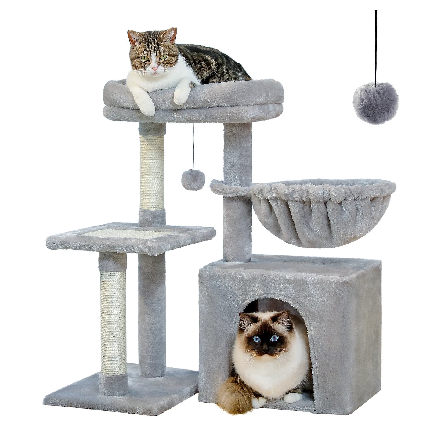 Cat Activity Tree with Cat Scratching Posts Big Hammock and Removable Top Perch Grey