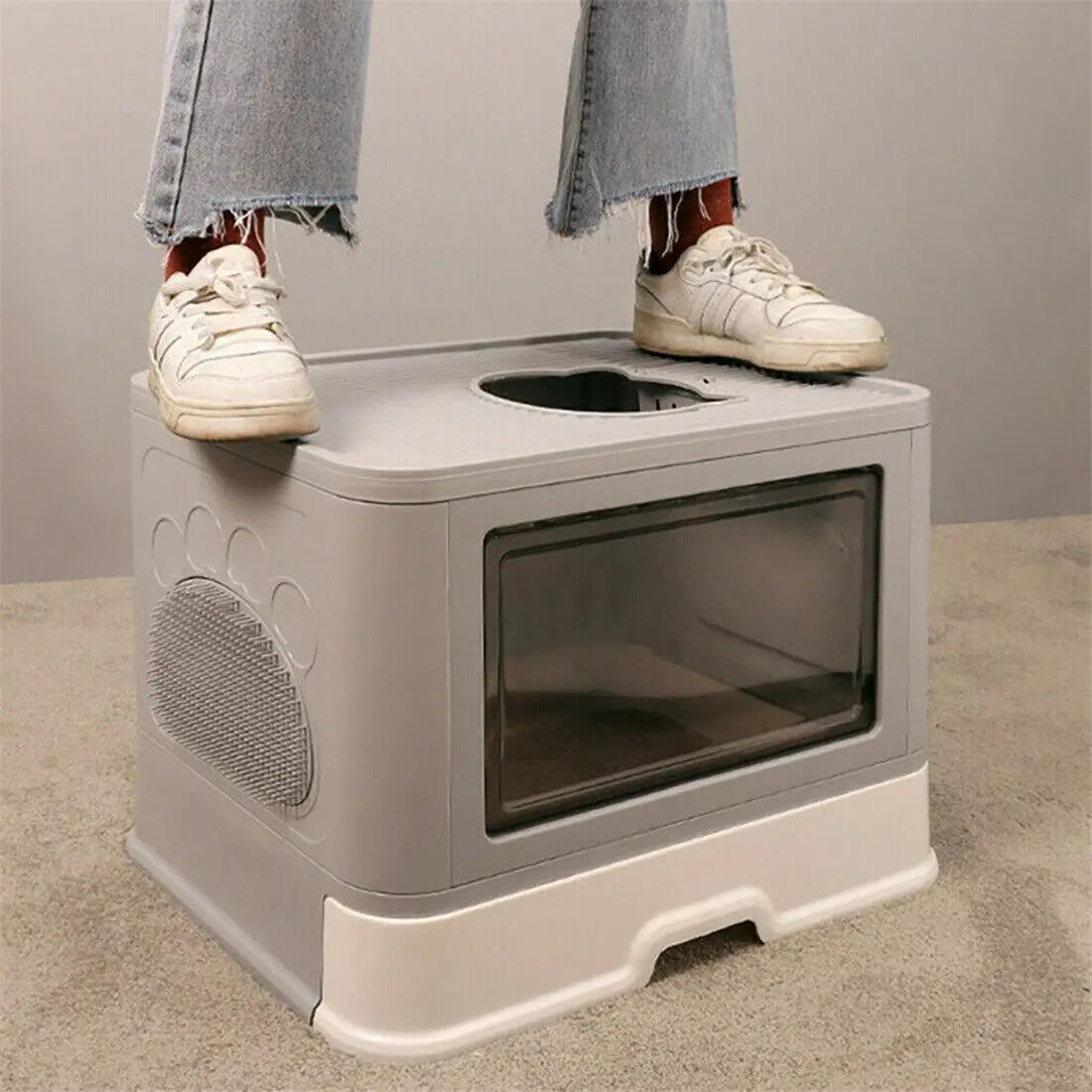 Foldable , Enclosed Cat Litter Box Front Entry & Top Exit Toilet Boxes