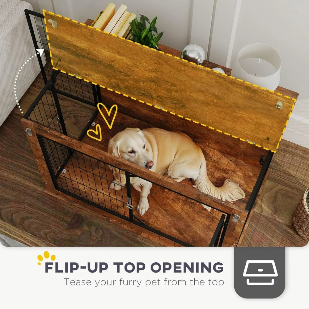 Dog Kennel Furniture Flip-up Top Opening, 39" with 2 Doors,