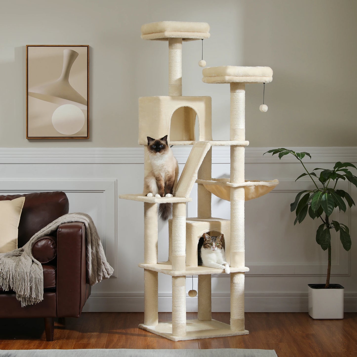 Multi-Level Cat Tree with Scratching Posts, Cozy Condo, Hammock, Cat Tower for