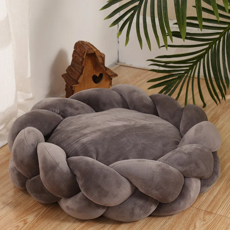 Non-slip Round Plush Dog Cat  Bed Anti-scratch Nest for Deep Sleep With Removable Mat