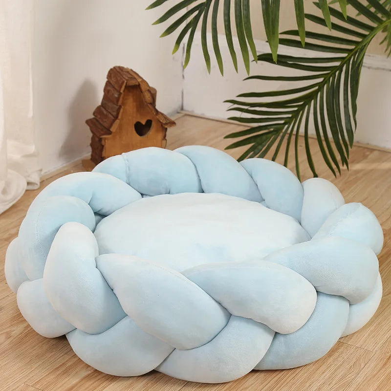 Non-slip Round Plush Dog Cat  Bed Anti-scratch Nest for Deep Sleep With Removable Mat