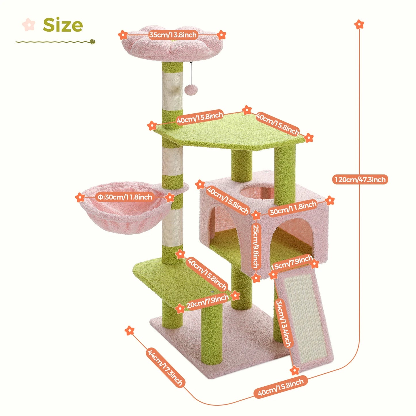 120cm Multi-Level Flower Cat Tree Tower Small to Medium Cats