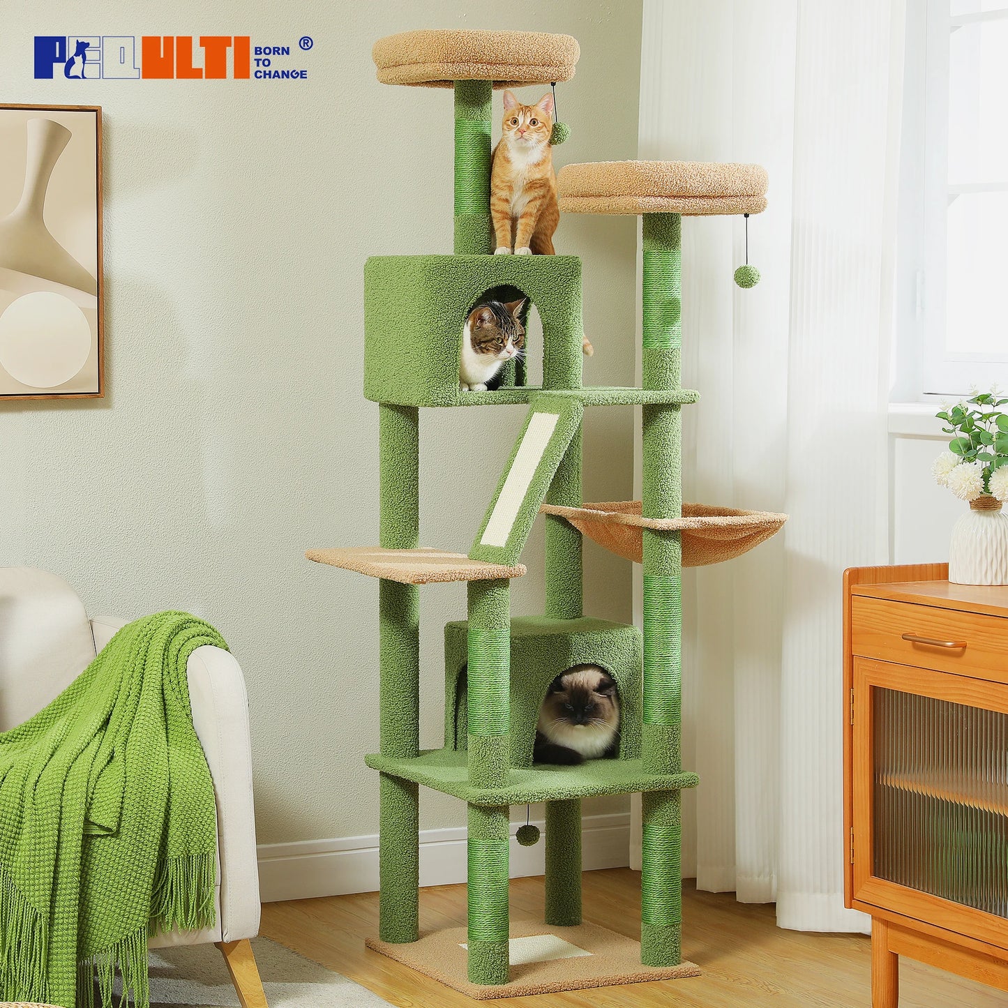 180cm Tall Cat Tree for Indoor Cats Multi-Level Scratching Post, Perches & Caves
