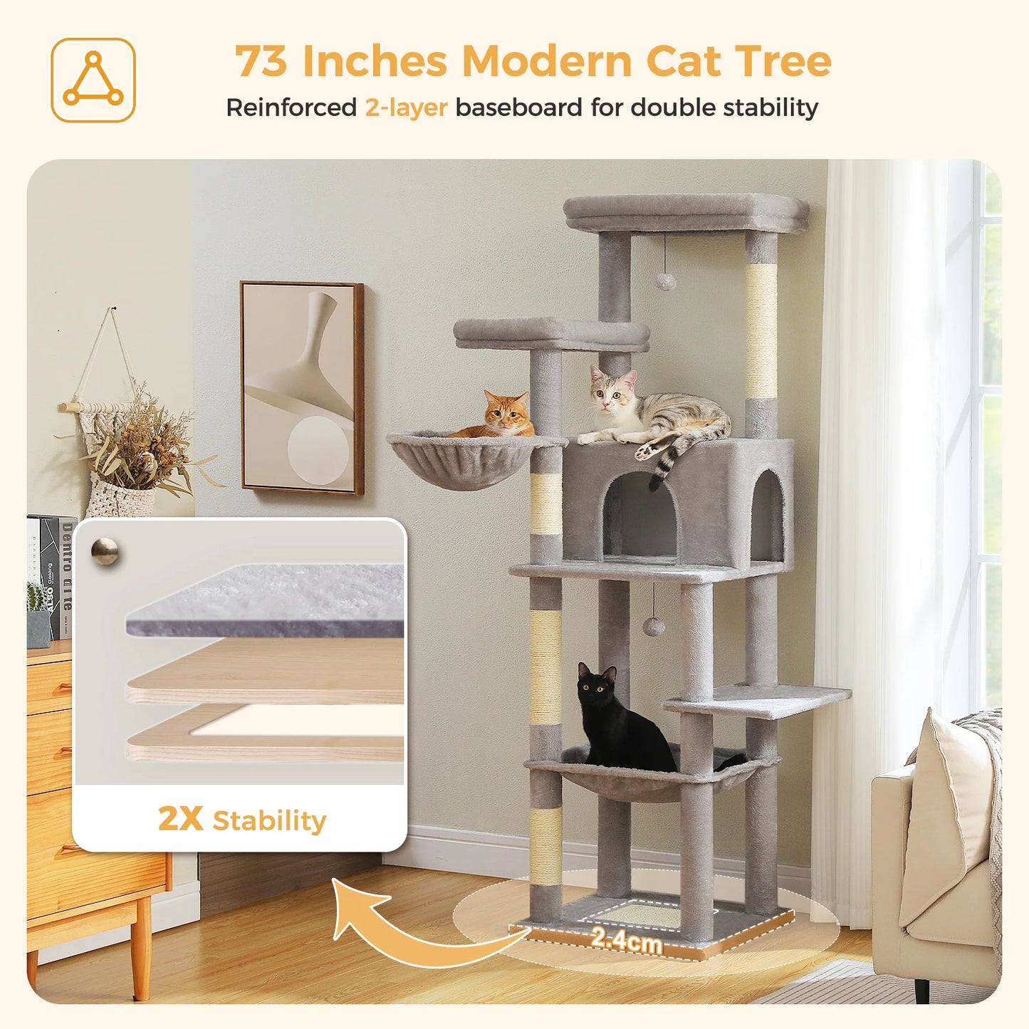 Multi-Level Cat Tree with Scratching Posts Spacious Hammock Plush Cat Tower Large Cat Condo for Indoor Cat Accessories Cat Toys