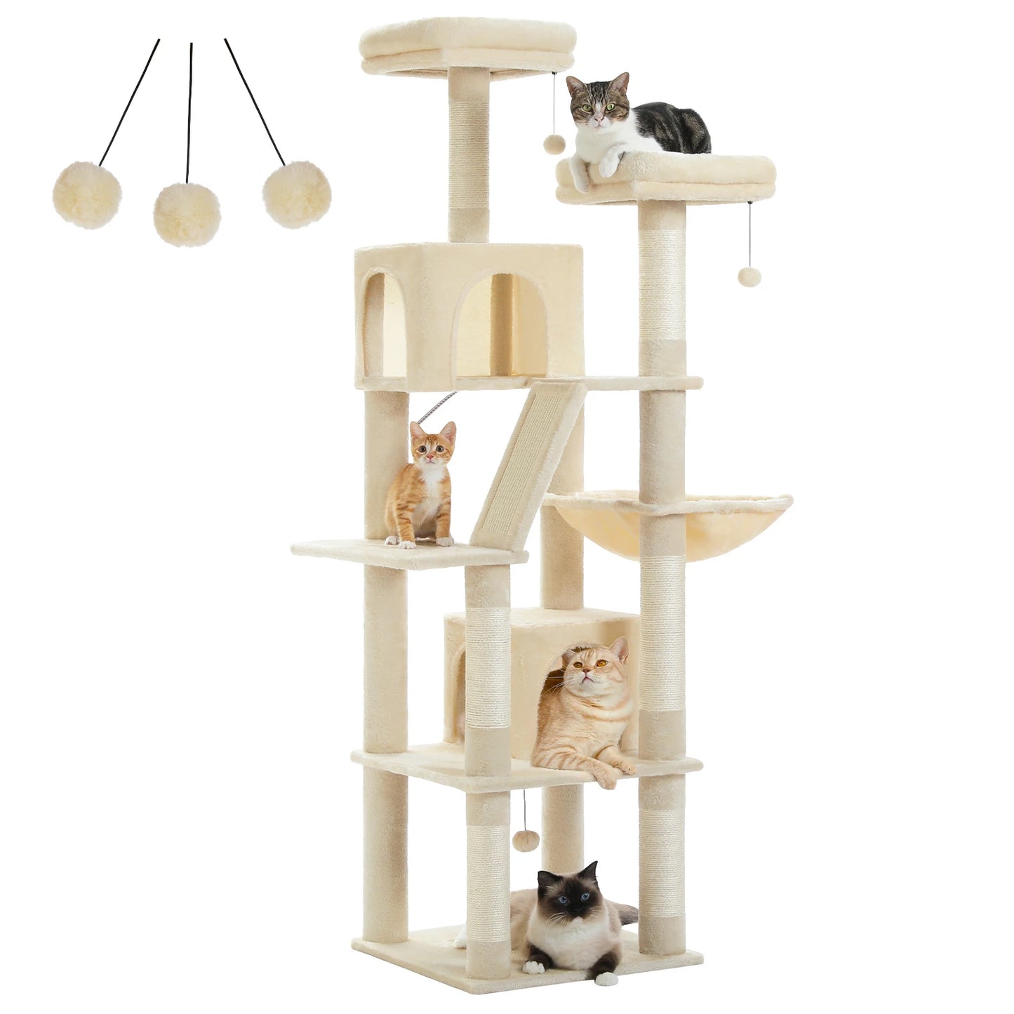 180cm Tall Cat Tree for Indoor Cats Multi-Level Scratching Post, Perches & Caves