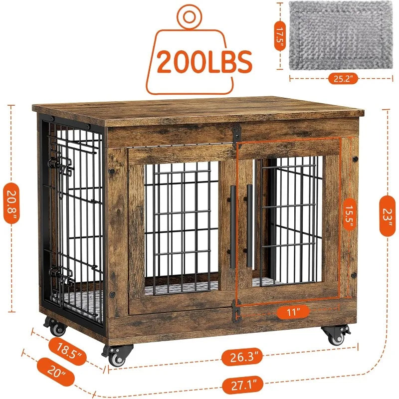 Small Wooden Dog Kennel Double Doors 27.1"