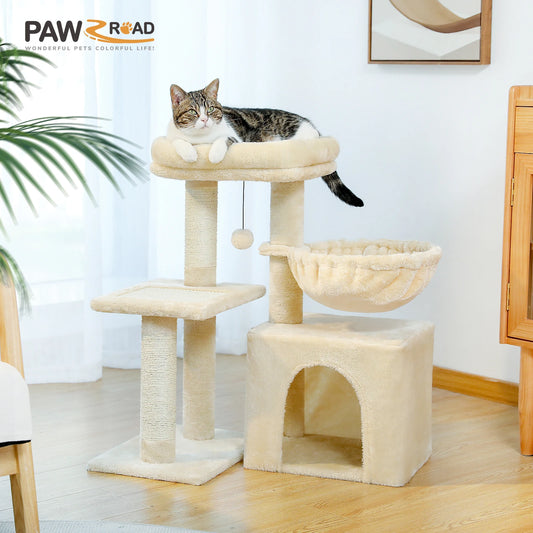 Cat Activity Tree with Cat Scratching Posts Big Hammock and Removable Top Perch Grey