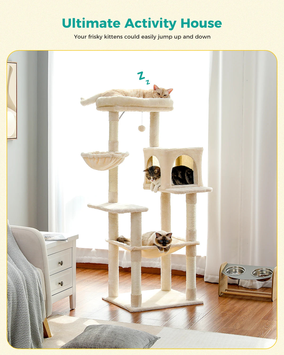 Cat Tree Plush Cat Tower Multilevel Cat Play House with Sisal Scratching Posts, Spacious Hammock and Large Condos Upgrade