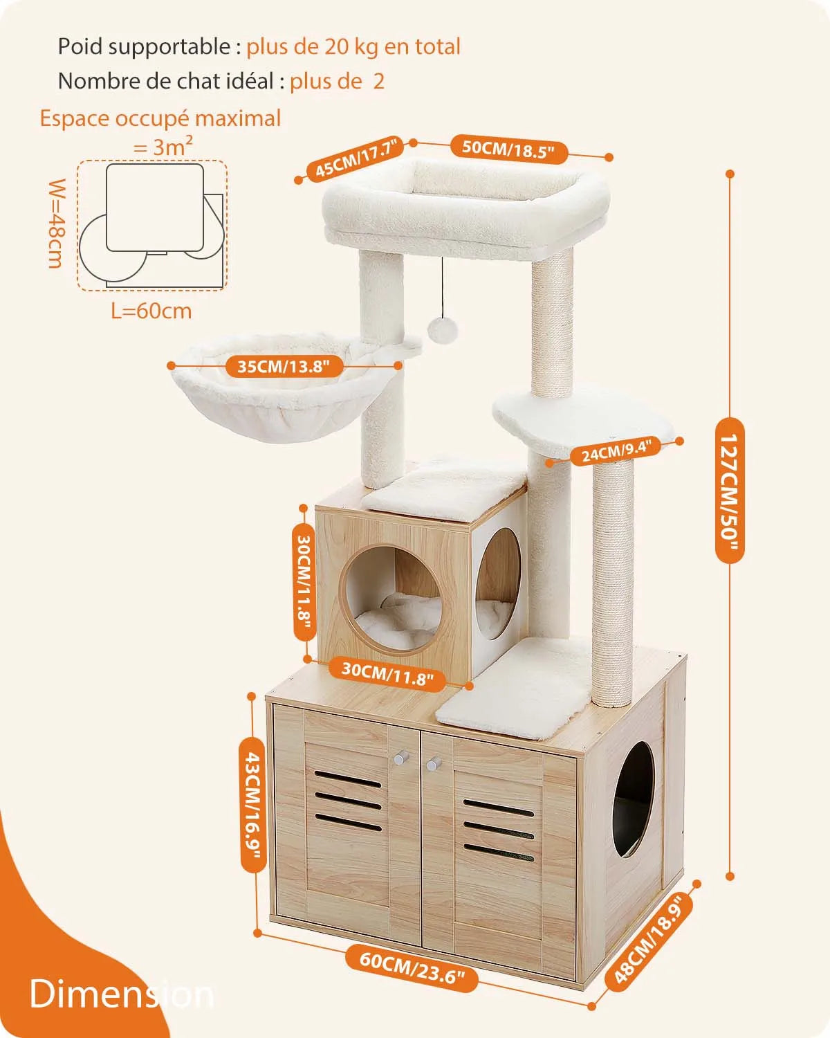 Cat Tree with Condo & Hammock & Enclosed Litter Box