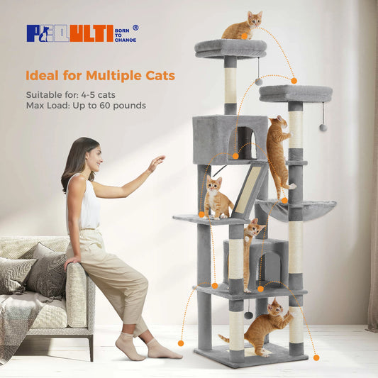180cm Tall Cat Tree for Indoor Cats Multi-Level Scratching Post, Perches & Caves