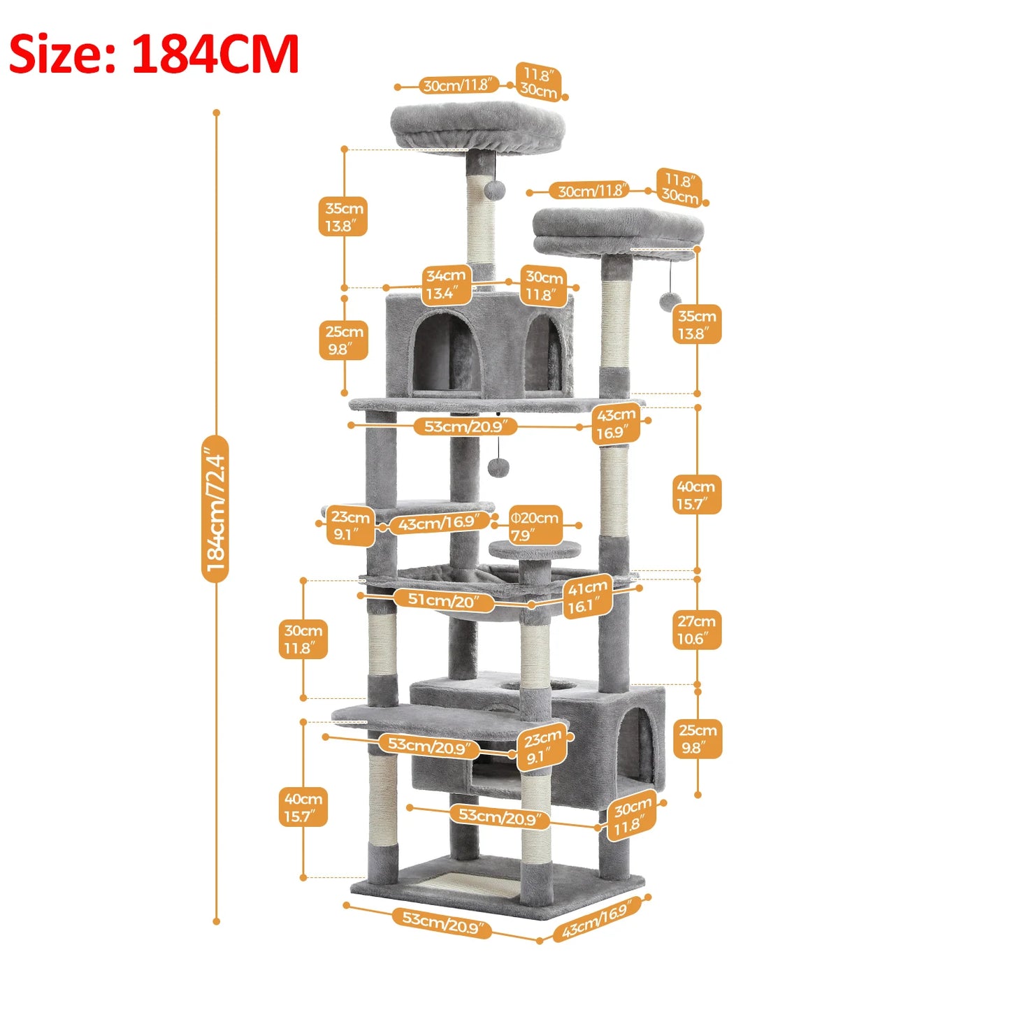 136cm 164cm 184cm Large Cat Scratching Tower