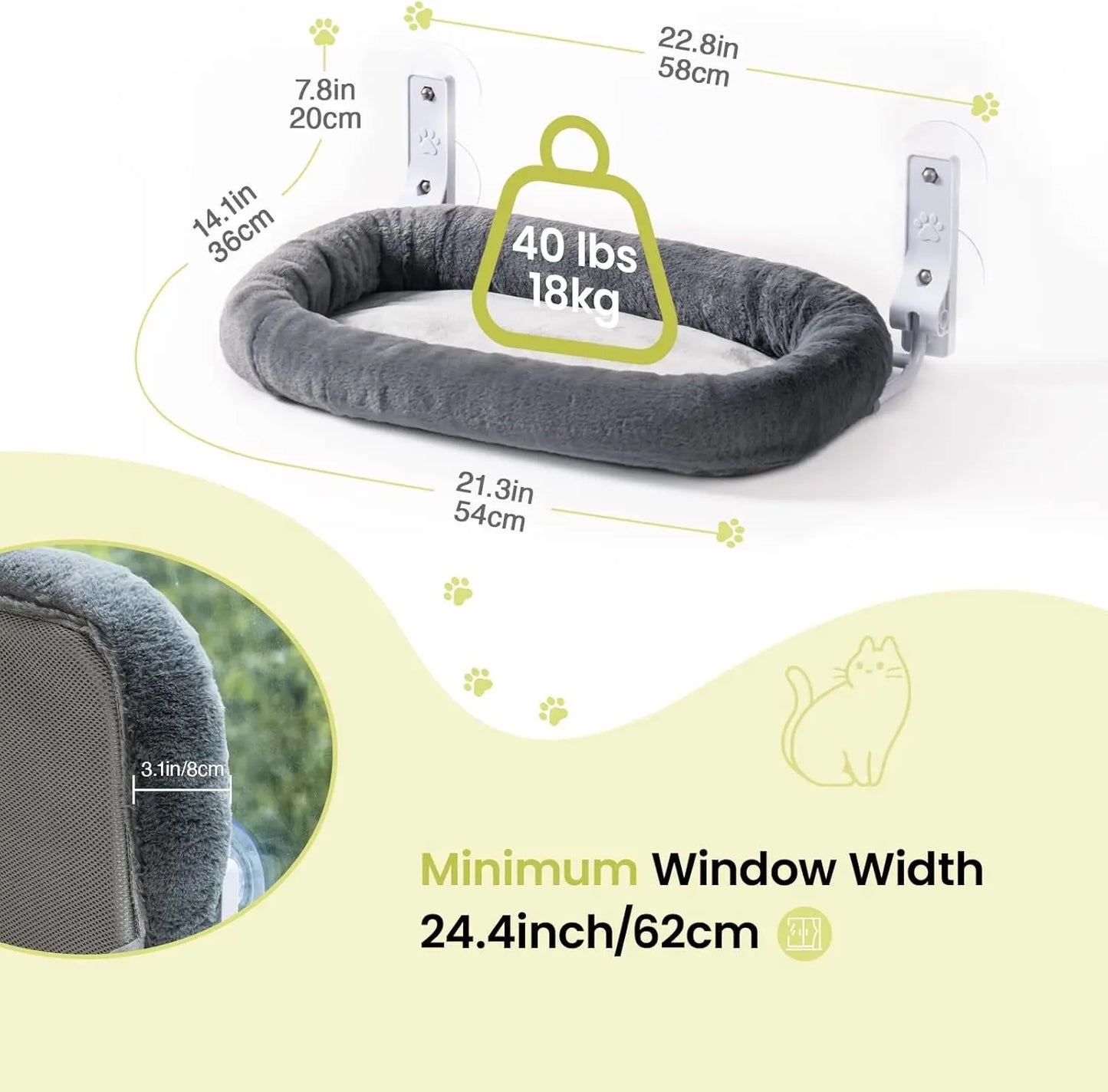 Foldable Cat Window Perch with 4 Strong Suction Cups Cordless