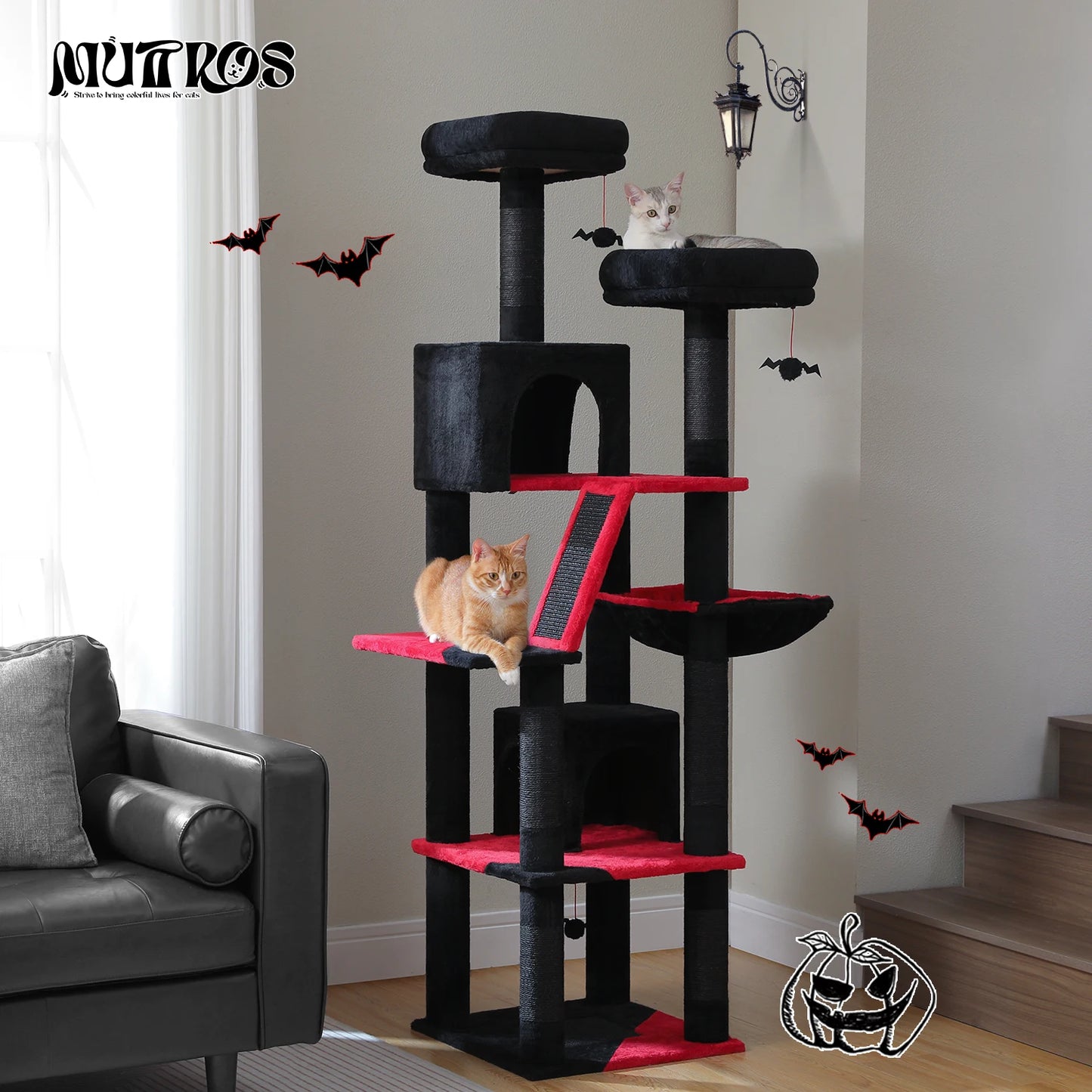 Multi-Level Cat Tree with Scratching Posts, Cozy Condo, Hammock, Cat Tower for