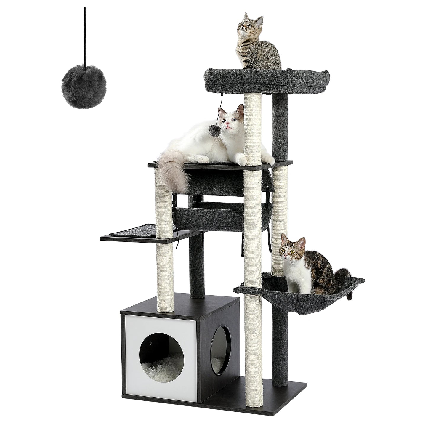 Height 130.5CM Cat Tree Condo Multi-Level Platform Tower Scratching Post Perches Tunnel Hummock Bed