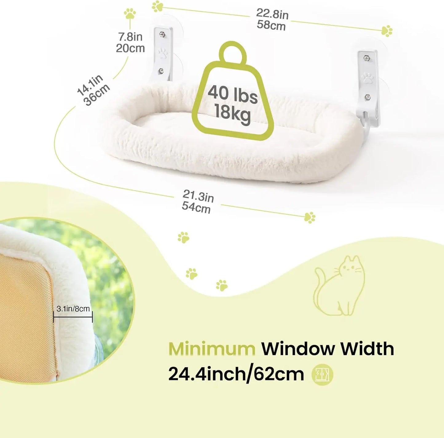 Foldable Cat Window Perch with 4 Strong Suction Cups Cordless