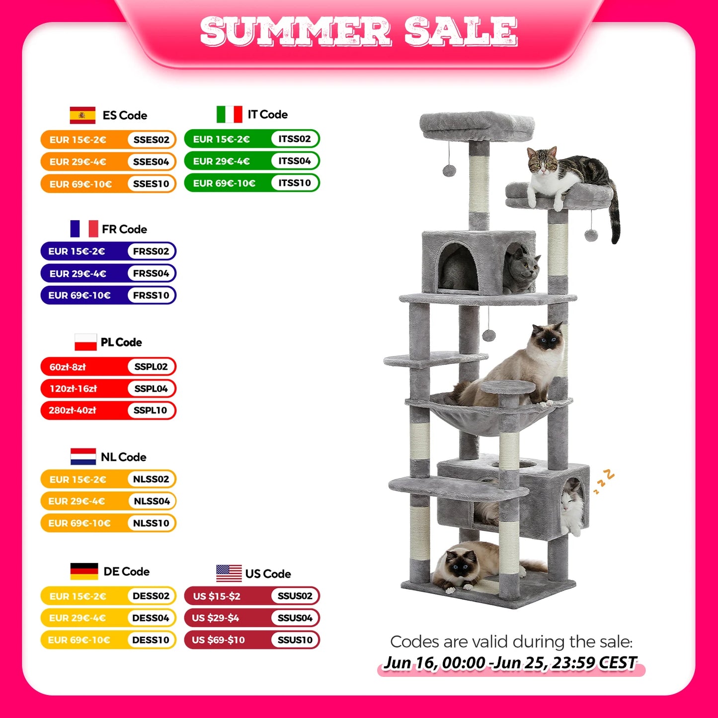 136cm 164cm 184cm Large Cat Scratching Tower