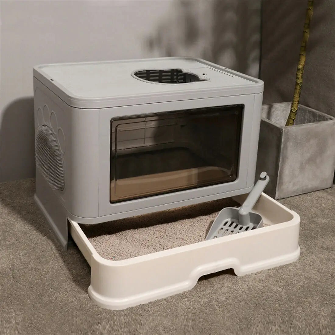 Foldable , Enclosed Cat Litter Box Front Entry & Top Exit Toilet Boxes