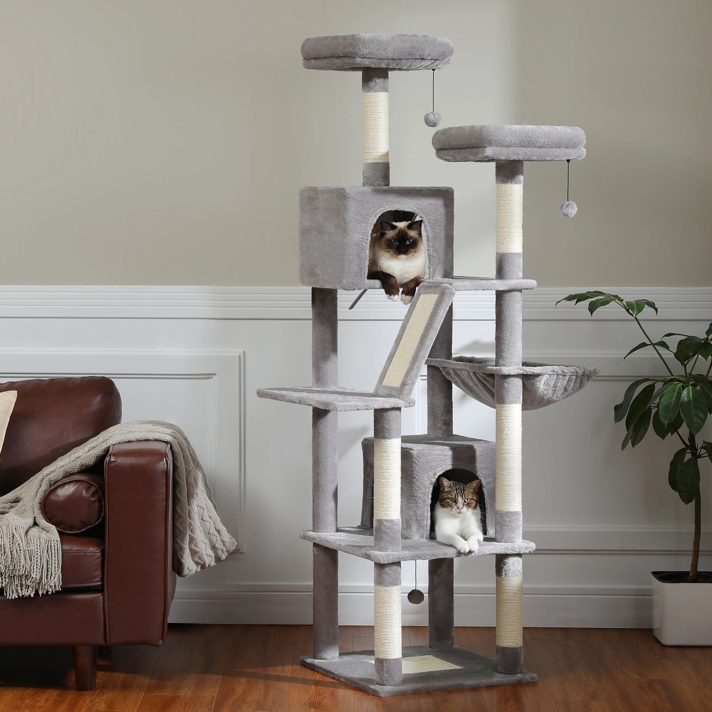 180cm Tall Cat Tree for Indoor Cats Multi-Level Scratching Post, Perches & Caves
