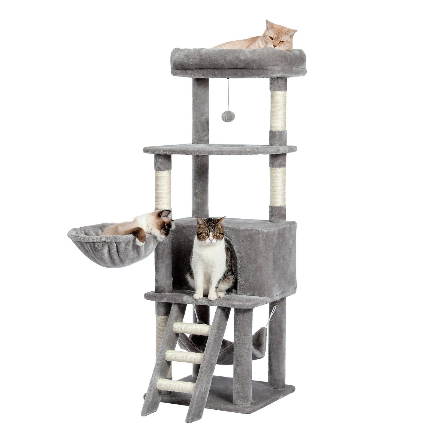 Cat Tree Towel Scratching Multi-Level Pet Climbing Tree with Hammock Bed Cat Ladder Extra Large Perch