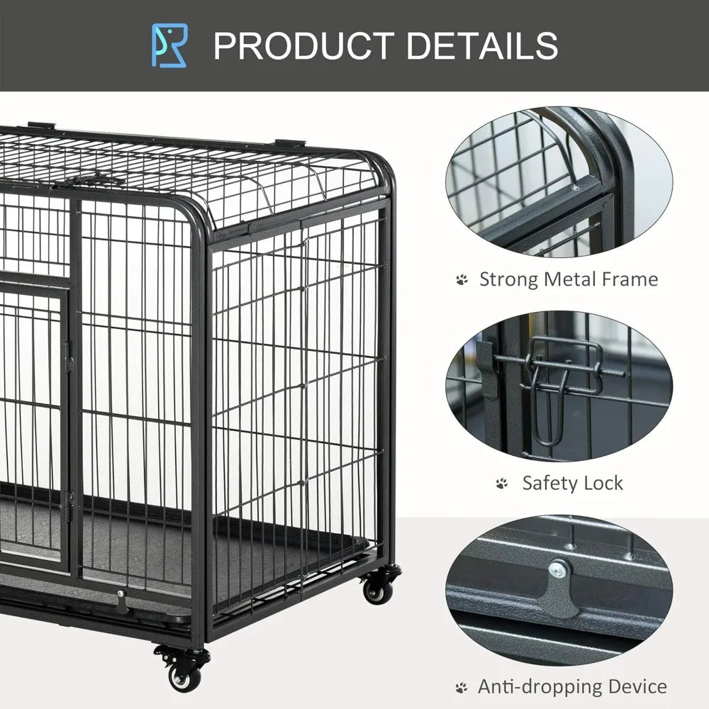Duty Metal Dog Kennel with Removable Tray and Cover, & 4 Locking Wheels, Indoor/Outdoor 37"
