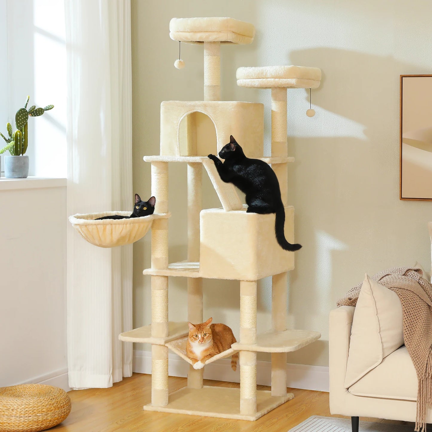 Tall Cat Tree with Large Cat Condo  Scratching Post Cozy Hammock  Tower