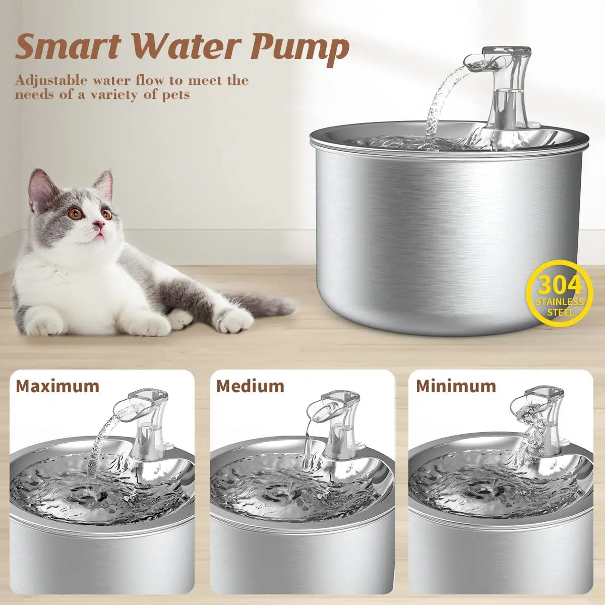 2L fully stainless steel pet water dispenser Automatic cat water fountain