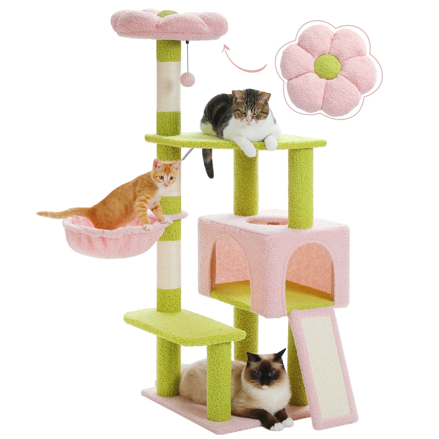 120cm Multi-Level Flower Cat Tree Tower Small to Medium Cats