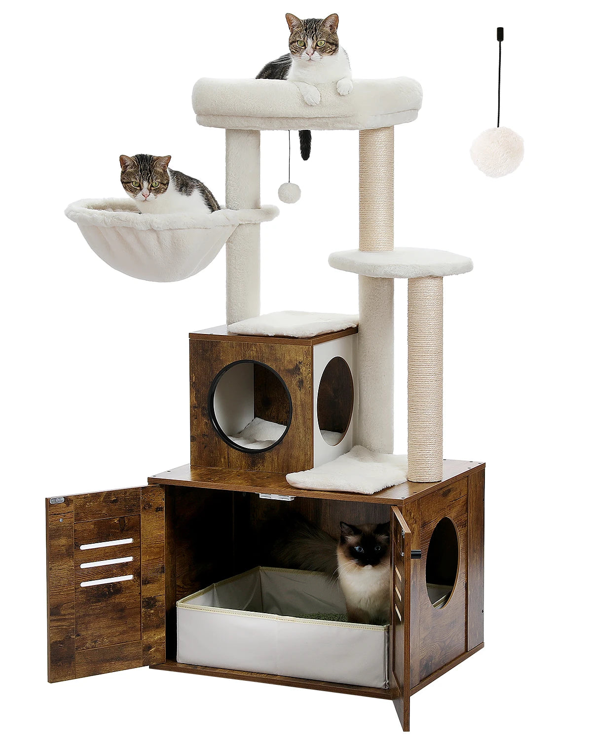 Cat Tree with Condo & Hammock & Enclosed Litter Box