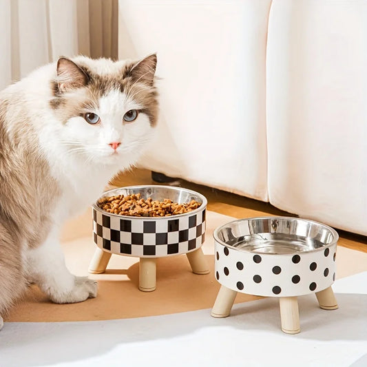 1pcs Elevated stainless steel Cat or Dog bowl - anti slip, anti pointed feeding tray