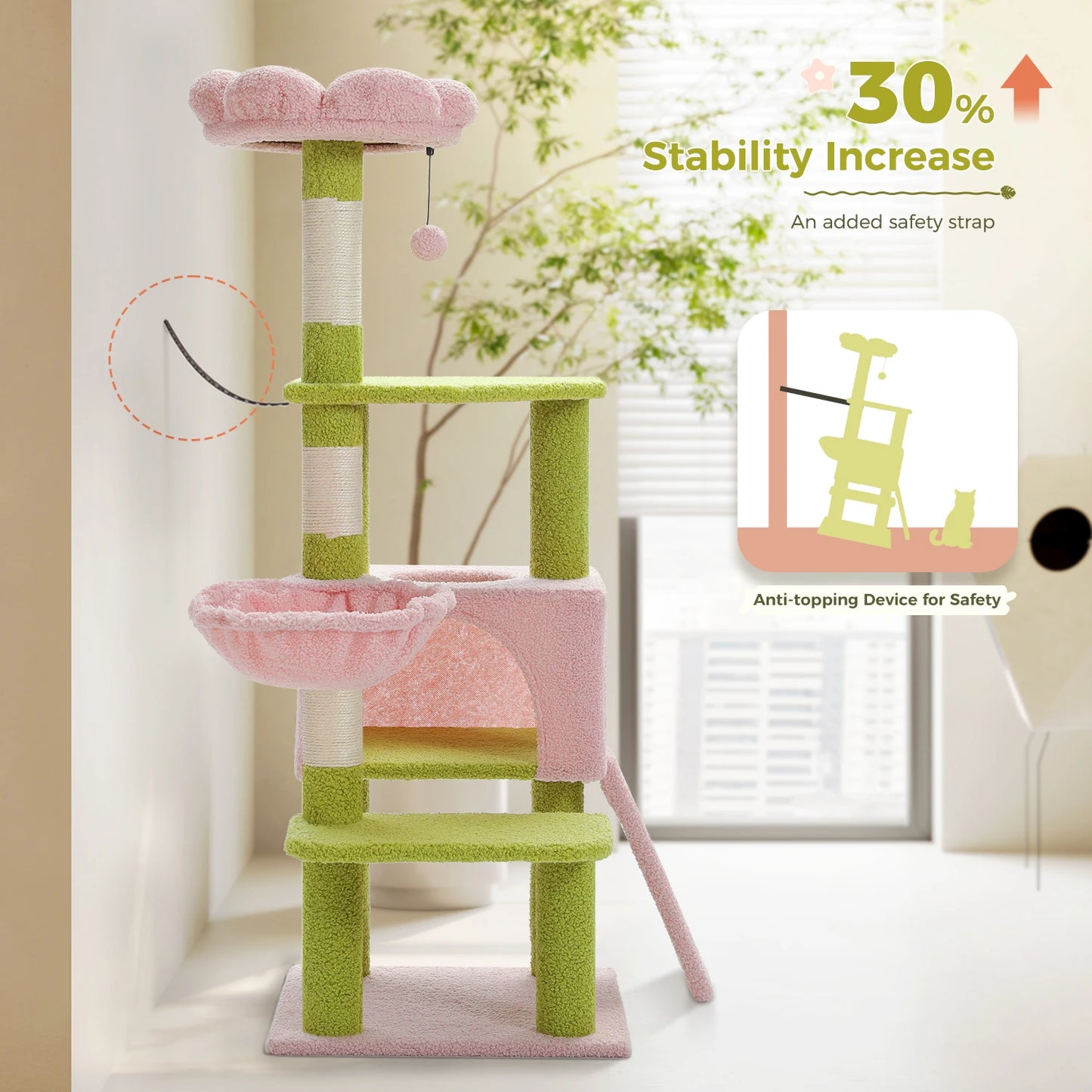 120cm Multi-Level Flower Cat Tree Tower Small to Medium Cats