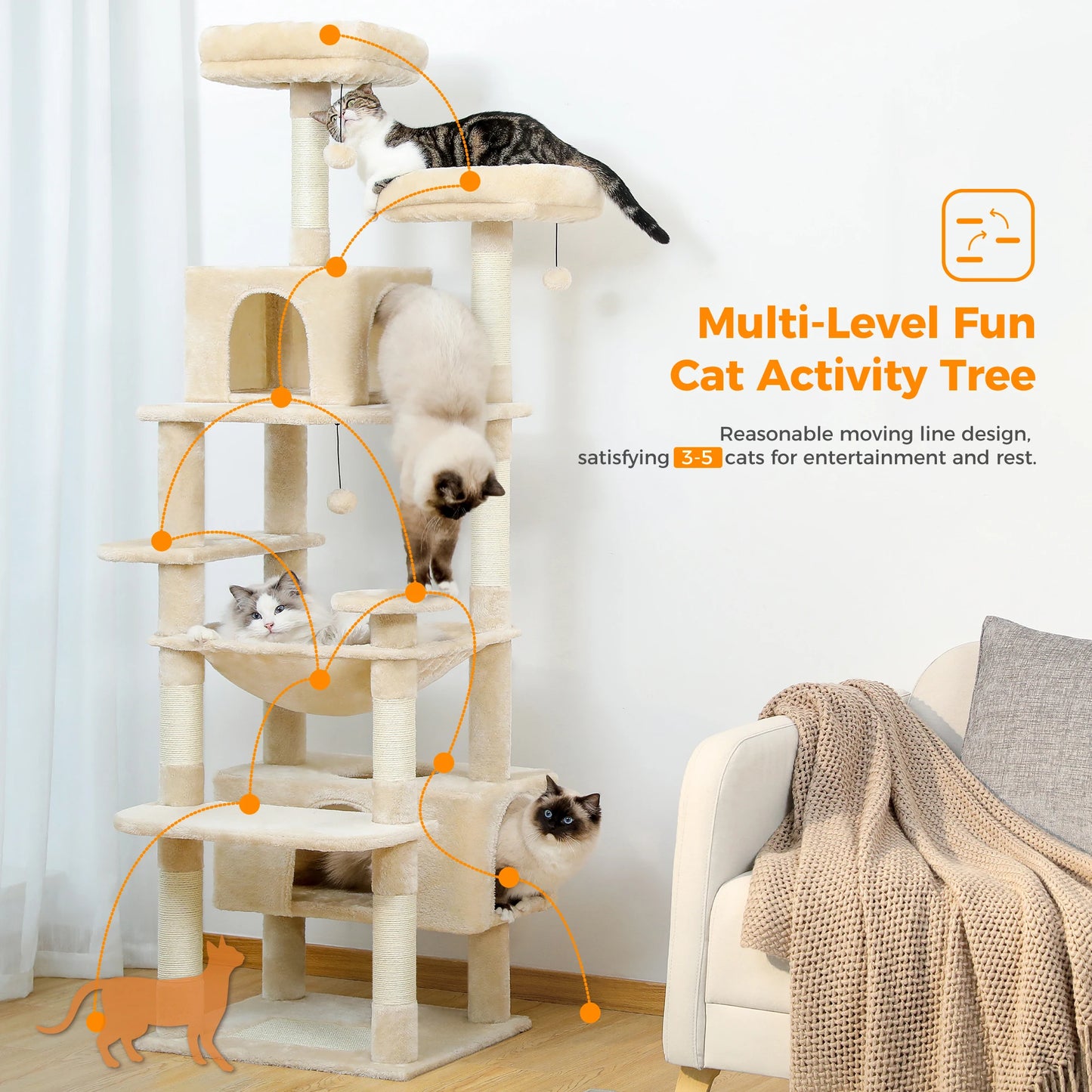 136cm 164cm 184cm Large Cat Scratching Tower
