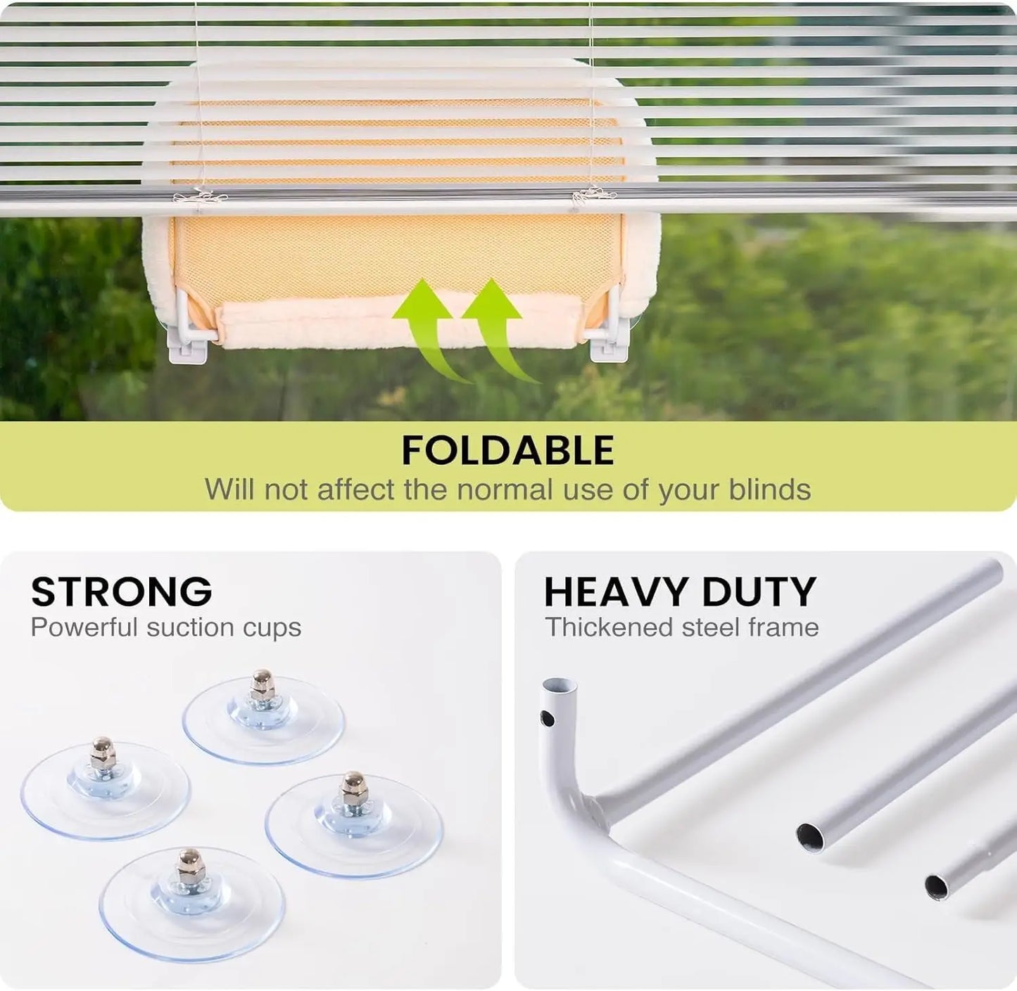 Foldable Cat Window Perch with 4 Strong Suction Cups Cordless