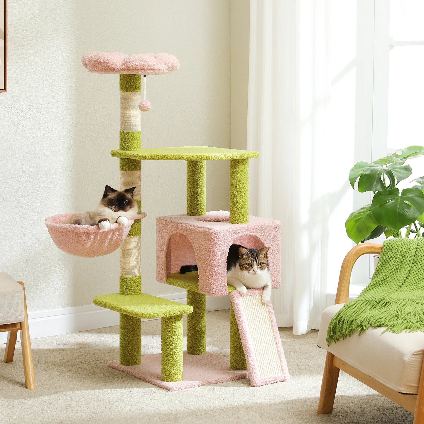 120cm Multi-Level Flower Cat Tree Tower Small to Medium Cats