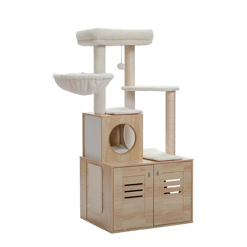 Cat Tree with Condo & Hammock & Enclosed Litter Box